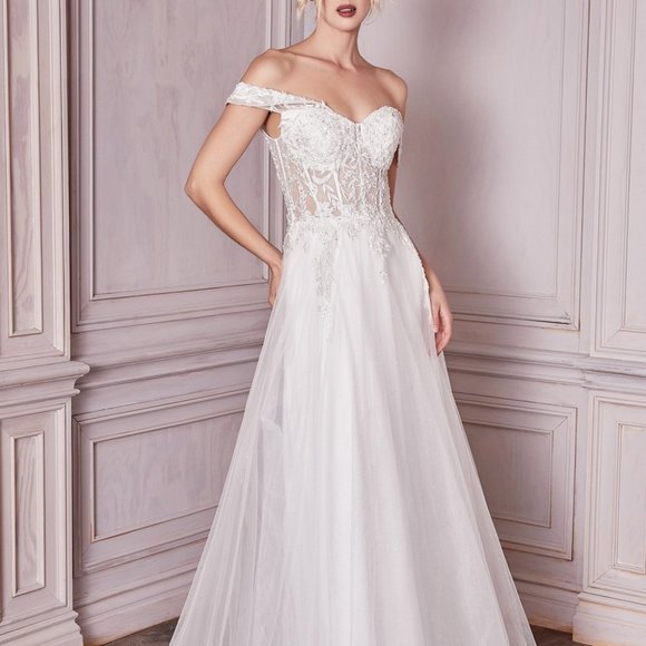 OFF WHITE WEDDING BRIDAL PROM PARTY LACE OFF THE SHOULDER BRIDAL GOWN CD961